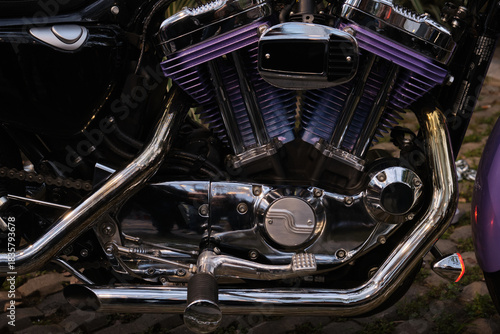 vintage motorcycle engine detail, closeup