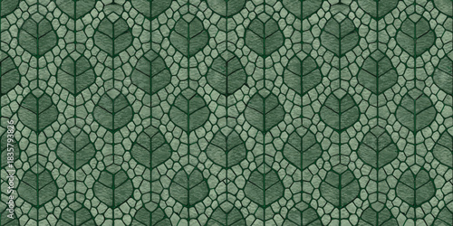 Stone and leaf pattern in green hues, creating a natural and earthy aesthetic.