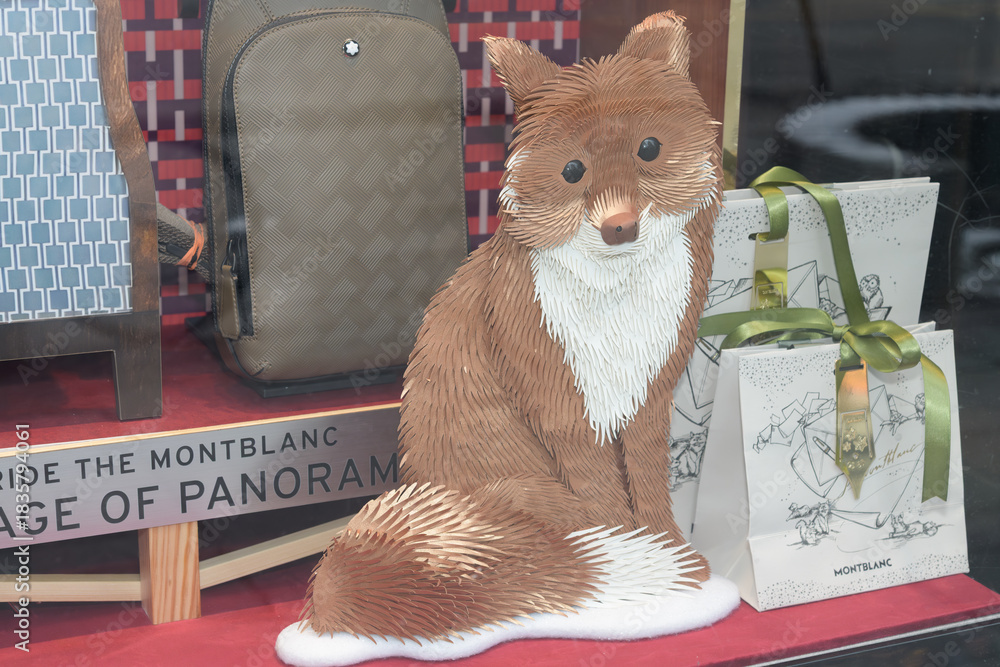 Fototapeta premium holiday display in windows of Montblanc Boutique, a fashion accessories store, located at 151 Bloor St W, Toronto