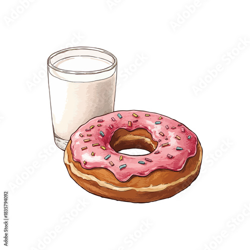 donut and milk hand drawn vector illustration