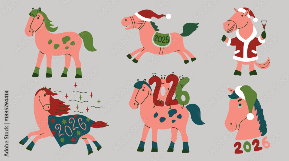Obraz premium Happy New Year of the Horse 2026 card banner invitation poster set collection