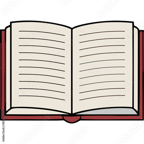 Open Red Hardcover Book with Lined Pages and Dark Outline on a Transparent Background
