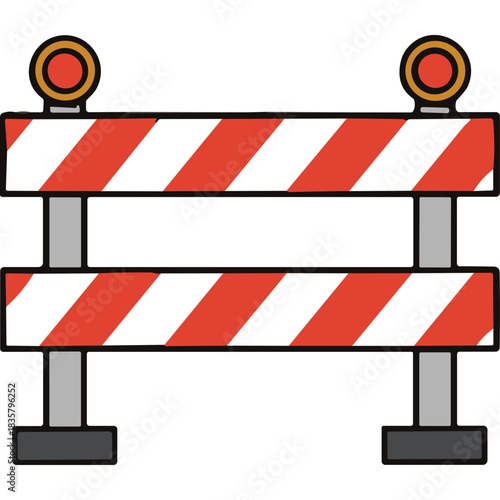 Orange and White Diagonal Stripe Construction Barrier with Two Yellow Warning Lights on Black Background