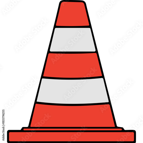 Orange and White Striped Traffic Cone Isolated on Black Background For Road Safety Construction and Warning Signage