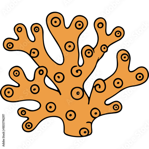 Orange Branching Coral with Swirl Patterns on Black Background Underwater Marine Life Nature Sea Ocean Deep