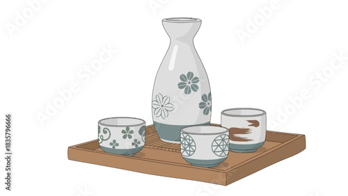 Elegant sake set with floral design, inviting you to experience authentic Japanese culture and refined taste in a serene, mindful moment of relaxation