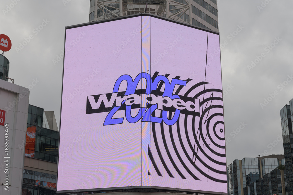 Fototapeta premium digital billboard facing Sankofa Square featuring advertisement by Spotify Wrapped 2025), Toronto