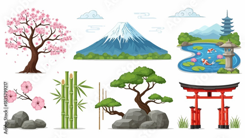 Stunning collection of iconic Japanese nature and cultural elements perfect for serene design projects