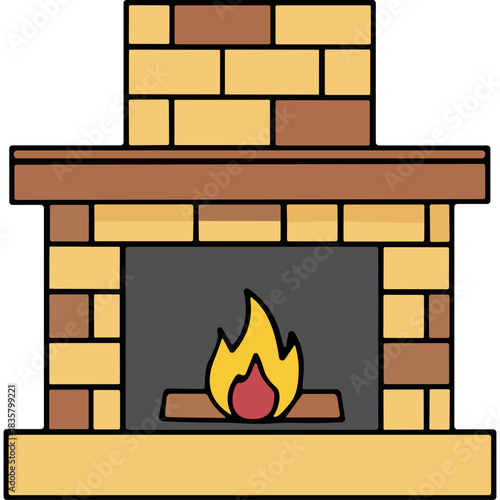Warm Inviting Brick Fireplace With Burning Logs And Wooden Mantlepiece Featuring A Cozy Hearth And Chimney Design In Warm Tones
