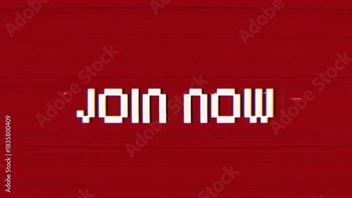 Join Now appears in a bold 4K animation with a dynamic glitch effect. Ideal for call-to-action promos, marketing campaigns, social media ads, and dynamic digital visuals.