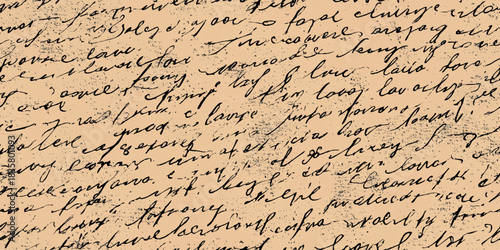 Vintage sepia seamless pattern of elegant cursive handwriting and antique letter texture for design, paper goods, and book covers.