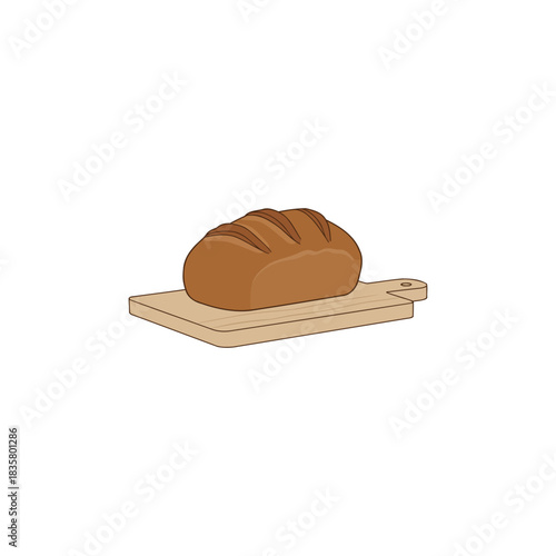 Fresh baked loaf atop wooden board