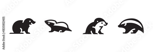 Collection of woodland animals in simple flat black icon style including gopher, skunk, mole, and badger for designs