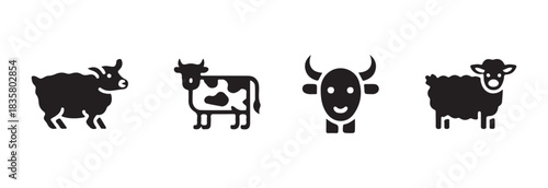 Farm animals vector icon set. collection of domestic animal illustrations for design resources