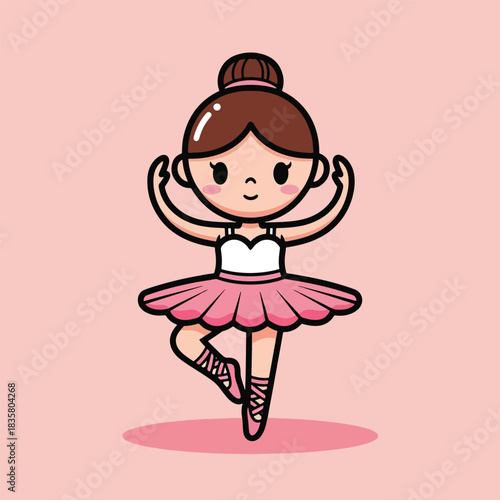 Cute cartoon ballerina girl in pink tutu dancing en pointe.
