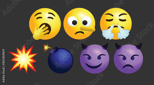 vector round yellow cartoon bubble emoticons comment social media chat comment reactions, icon template face emoji character message