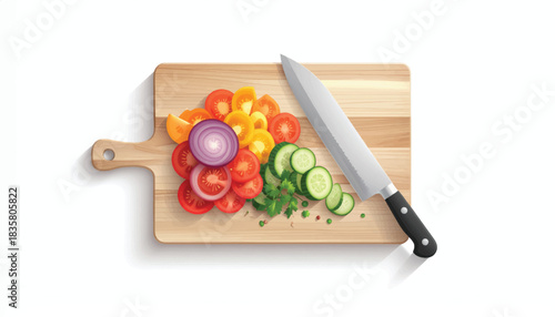 Colorful Chopped Vegetables on Cutting Board Vector