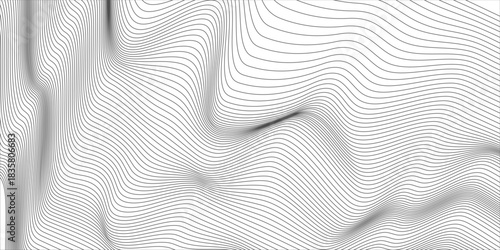 Black and white mountain line arts wallpaper, luxury landscape background design for cover, invitation background, packaging design, fabric, and print. Vector