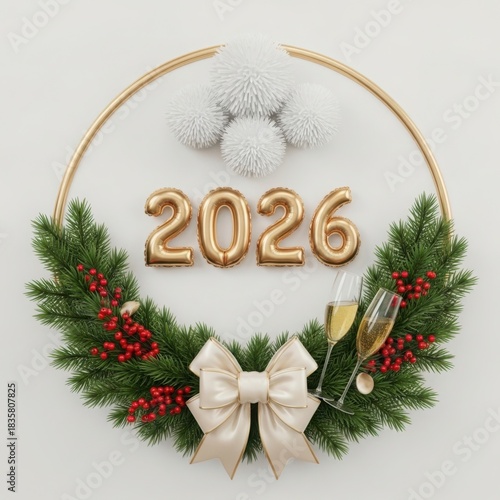 Golden 2026 new year s eve wreath with festive decorations