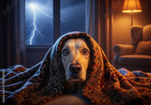 dog in thunder storm