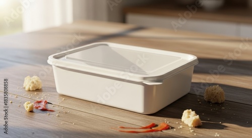 Wallpaper Mural A white rectangular baking dish sits on a wooden table surrounded by pieces of food and red peppers in a bright kitchen. Torontodigital.ca