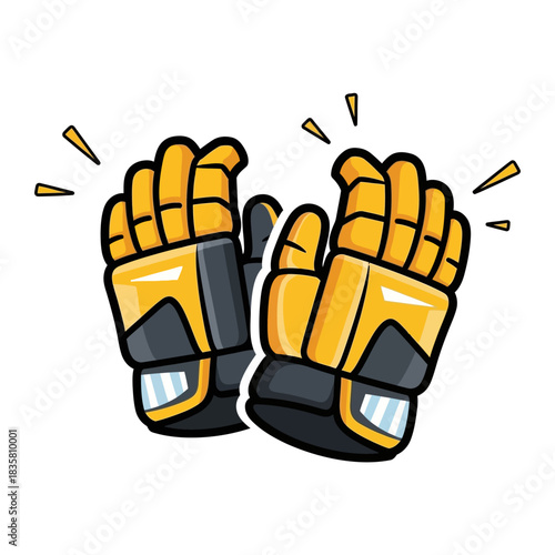 Cartoon Ice Hockey Gloves Illustration