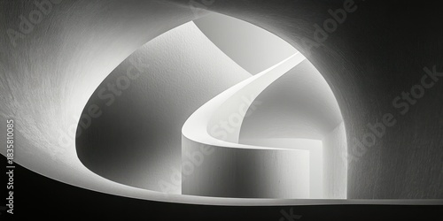 abstract smooth white curved architectural interior with soft lighting and flowing shapes creating a serene and modern atmosphere