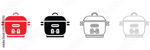 rice cooker icon vector set, rice cooker electronic home appliance icon symbol vector, silhouette and line art illustration