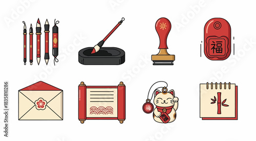 Traditional Chinese Art Supplies and Symbols for Cultural Expression.