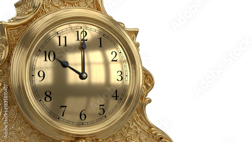 Golden antique style clock counting down to midnight new years eve celebration background