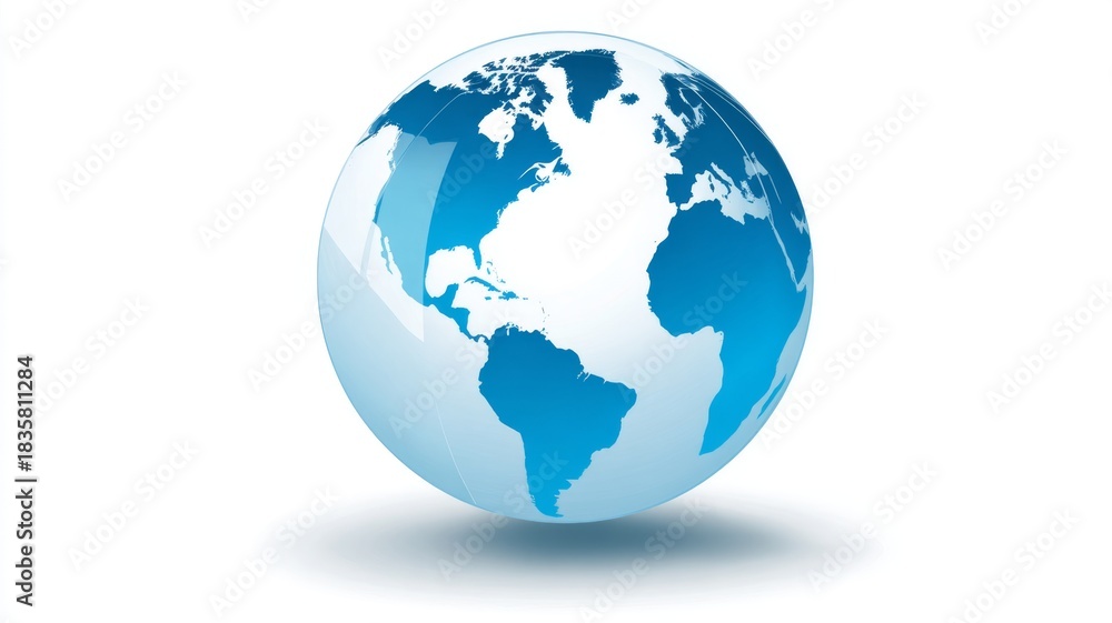 Naklejka premium Flat globe icon illustration showing simplified world map in blue and green tones, clean minimalist earth symbol for web design, apps, user interfaces, infographics, and global communication concepts