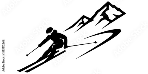 Alpine Skier Downhill Action Vector Silhouette