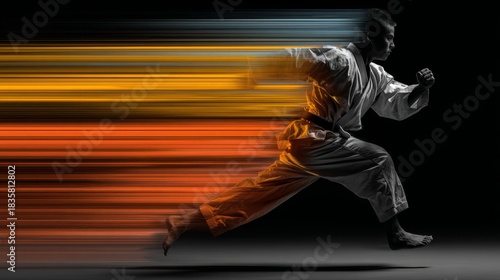a dynamic moment of a person running in a burst of motion that is visually represented by a blurred streak effect