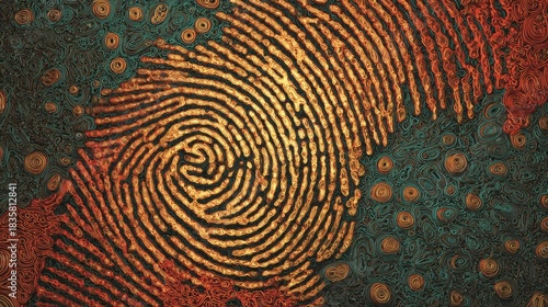 an intricate pattern that resembles a fingerprint, rendered in a gold tone against a dark background