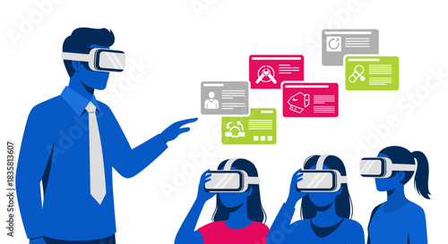 Innovative team training in virtual reality for enhanced collaboration and skills development in a modern business environment with cutting-edge technology