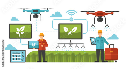 Smart farming with drones and precision agriculture for modern sustainable food production and global food security initiatives, showcasing innovation