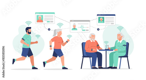 Connected health trackers monitoring diverse people actively and passively for wellness, showing the power of preventative care through remote patient monitoring