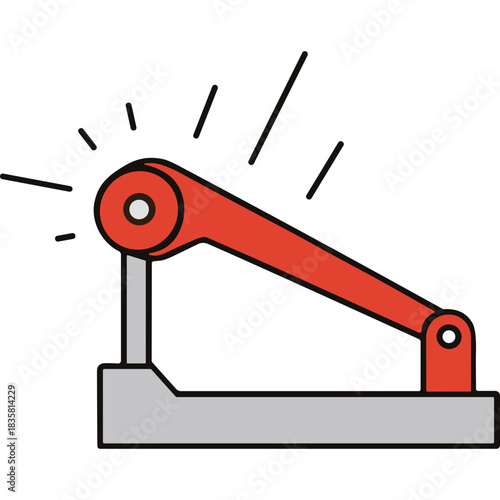Red And Gray Mechanical Lever Arm With Sparks On Black Background Representing Technology And Engineering Concepts