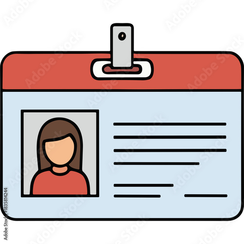 Red and Light Blue Identification Card Badge with Portrait and Lined Text Area on a Black Background