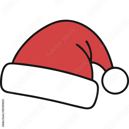 Red Santa Hat with White Trim and Pom Pom Festive Christmas Icon Isolated on Black Background Simple Flat Design Style