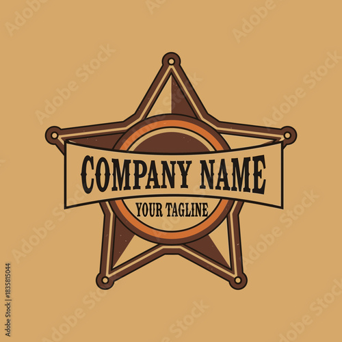 Vintage Western Sheriff Star Badge Logo with Company Name and Tagline.