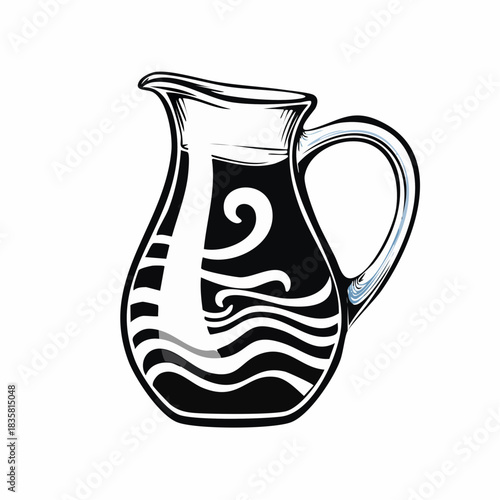 Elegant Monochrome Illustration of a Classic Pitcher with Decorative Wave Design