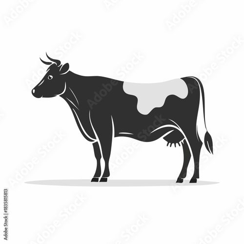 Elegant Silhouette of a Dairy Cow Standing Calmly in a Minimalist Vector Style