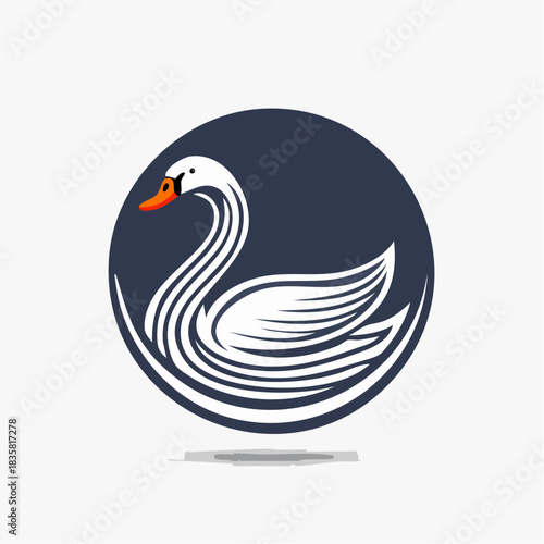 Elegant swan logo design symbolizing grace and serenity in a minimalist circular style