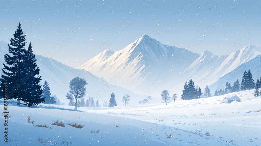 Obraz premium a winter landscape with two views of a snow covered alpine scene, each showcasing a different perspective