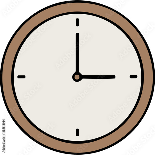 Simple Analog Clock Face With A Brown Bezel Showing Three Oclock Against A White Background With Minimalist Dash Markings For Hours
