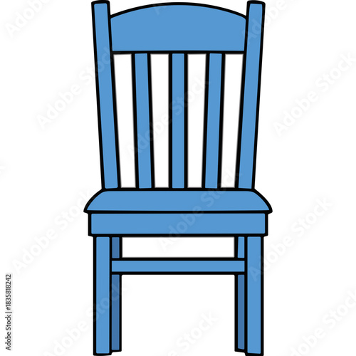 Simple Blue Wooden Chair With Vertical Slats On A Black Background Isolated Object Clean Design