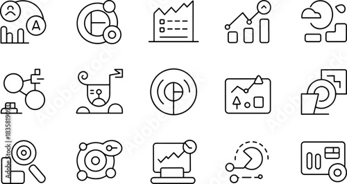 Data analytics and statistics icons collection set