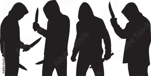 man in hoodie holding knife silhouette design vector art illustration