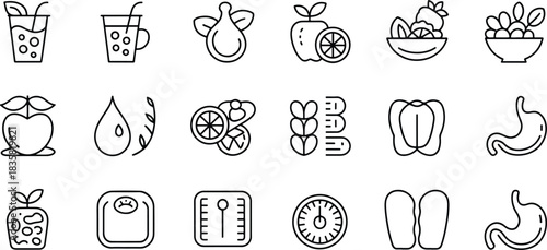 Healthy lifestyle concept with various line icons